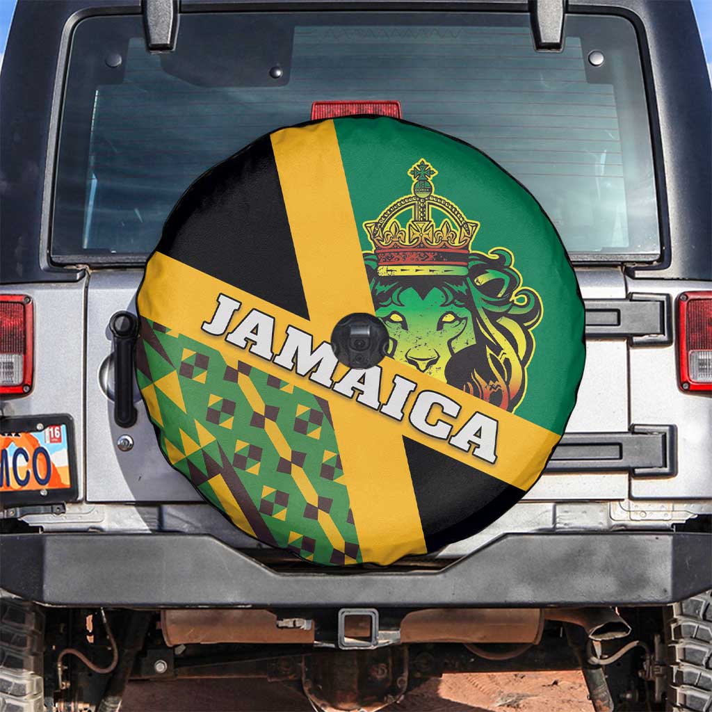 Jamaica Lion Rastafarian Spare Tire Cover With Kente Pattern - Wonder Print Shop