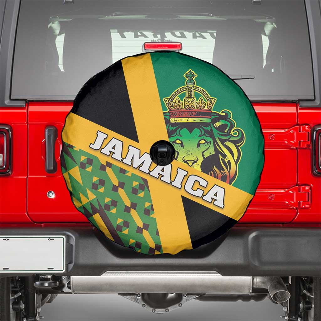 Jamaica Lion Rastafarian Spare Tire Cover With Kente Pattern - Wonder Print Shop