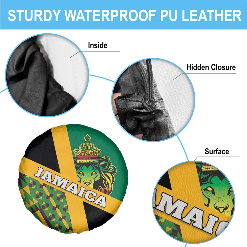 Jamaica Lion Rastafarian Spare Tire Cover With Kente Pattern - Wonder Print Shop