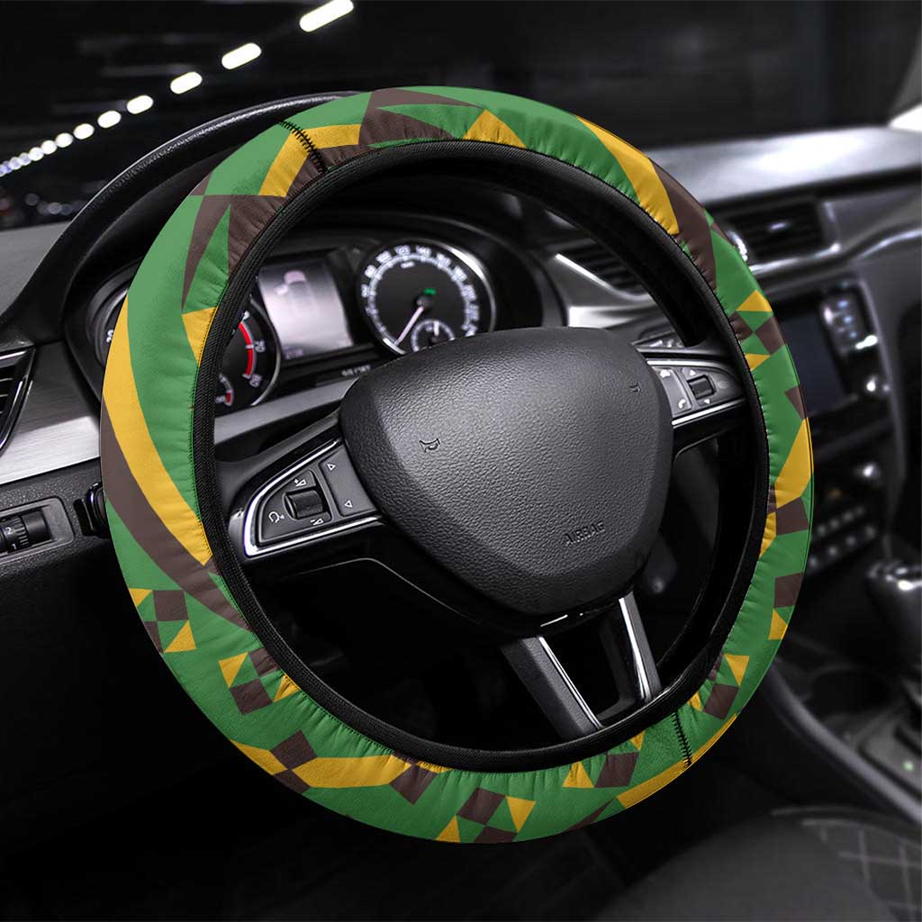 Jamaica Lion Rastafarian Steering Wheel Cover With Kente Pattern - Wonder Print Shop
