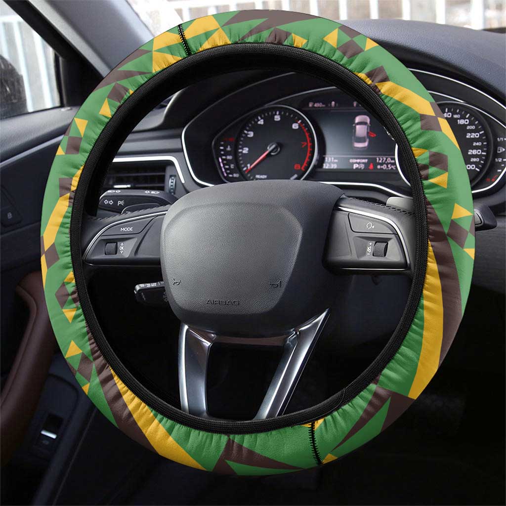 Jamaica Lion Rastafarian Steering Wheel Cover With Kente Pattern - Wonder Print Shop