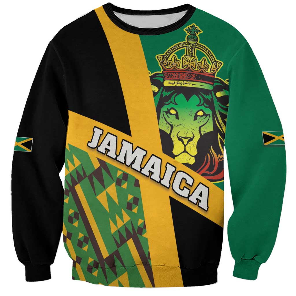 Jamaica Lion Rastafarian Sweatshirt With Kente Pattern - Wonder Print Shop