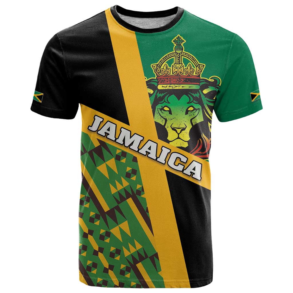 Jamaica Lion Rastafarian T Shirt With Kente Pattern - Wonder Print Shop