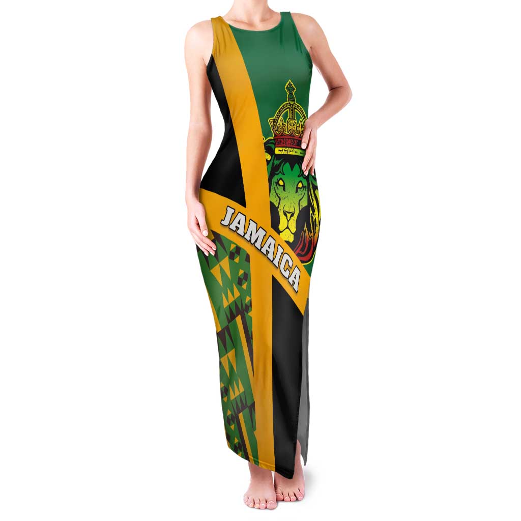 Jamaica Lion Rastafarian Tank Maxi Dress With Kente Pattern - Wonder Print Shop