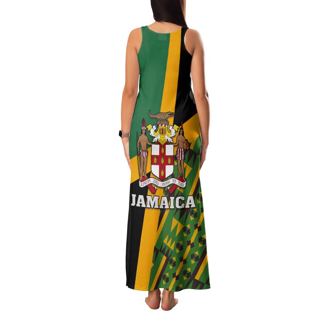 Jamaica Lion Rastafarian Tank Maxi Dress With Kente Pattern - Wonder Print Shop