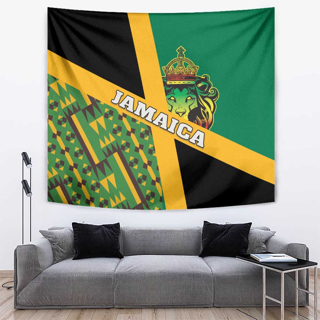 Jamaica Lion Rastafarian Tapestry With Kente Pattern - Wonder Print Shop