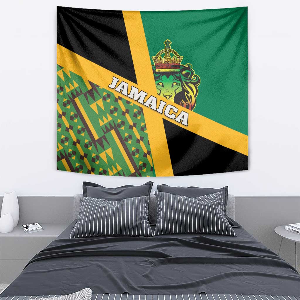 Jamaica Lion Rastafarian Tapestry With Kente Pattern - Wonder Print Shop