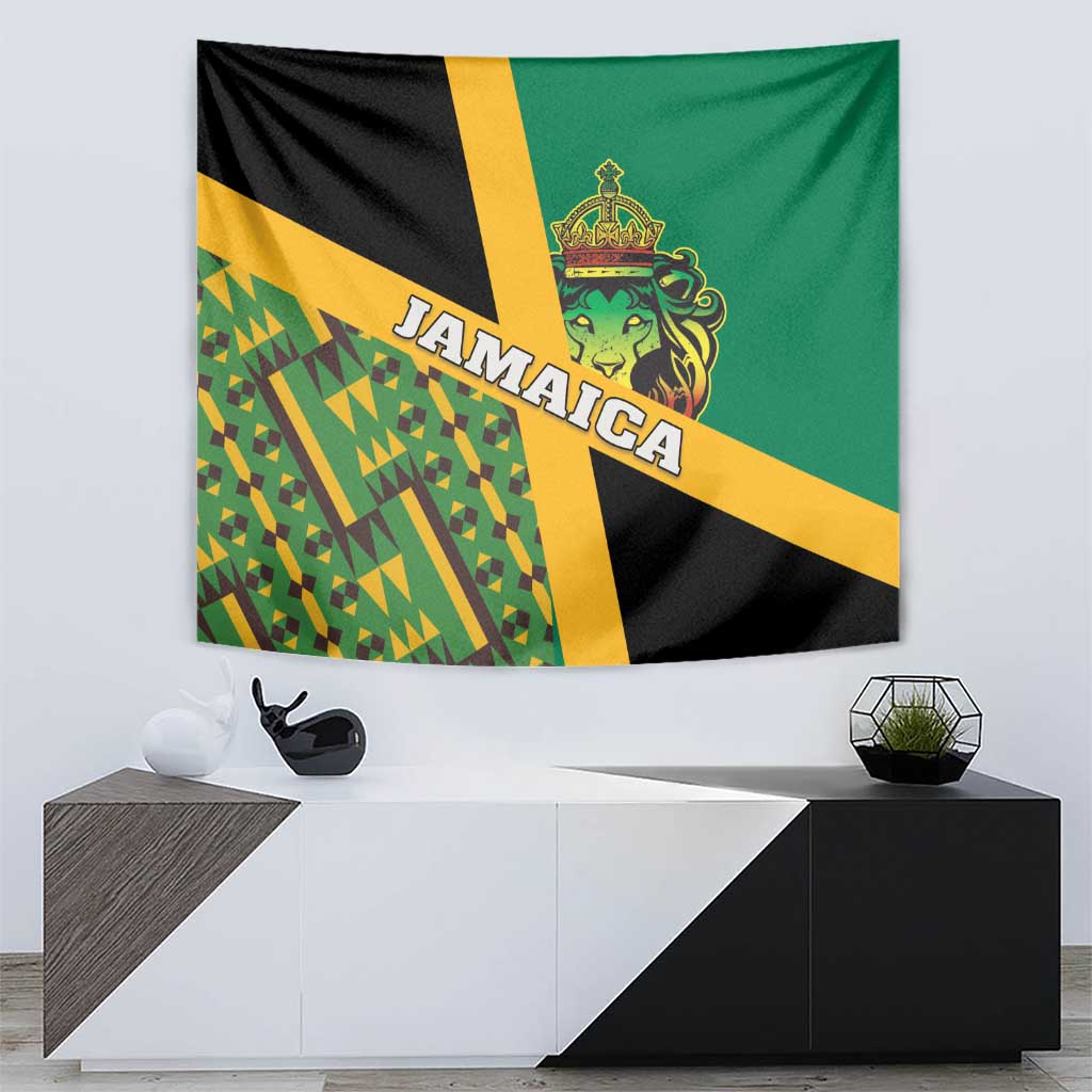 Jamaica Lion Rastafarian Tapestry With Kente Pattern - Wonder Print Shop