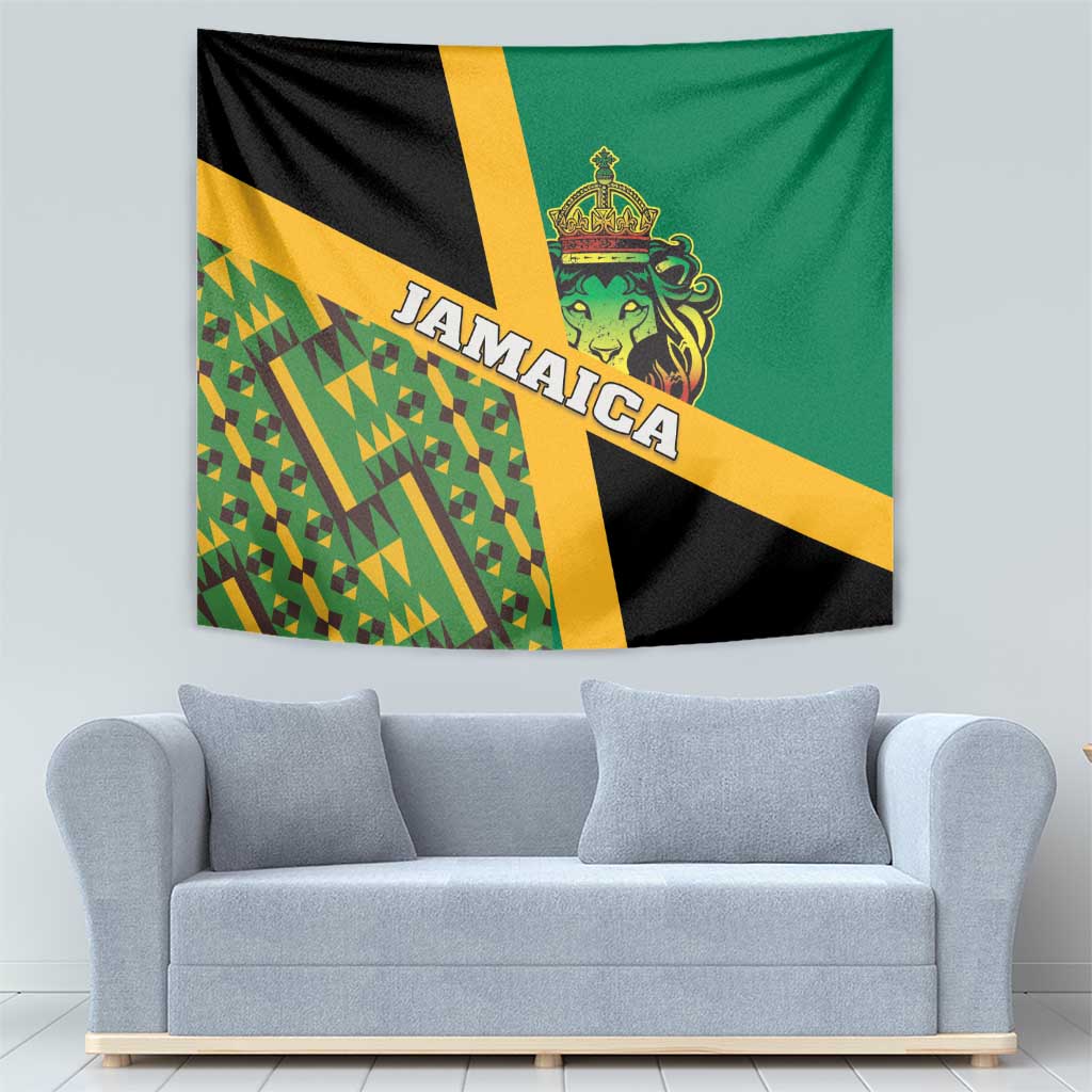 Jamaica Lion Rastafarian Tapestry With Kente Pattern - Wonder Print Shop