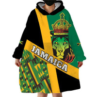 Jamaica Lion Rastafarian Wearable Blanket Hoodie With Kente Pattern - Wonder Print Shop