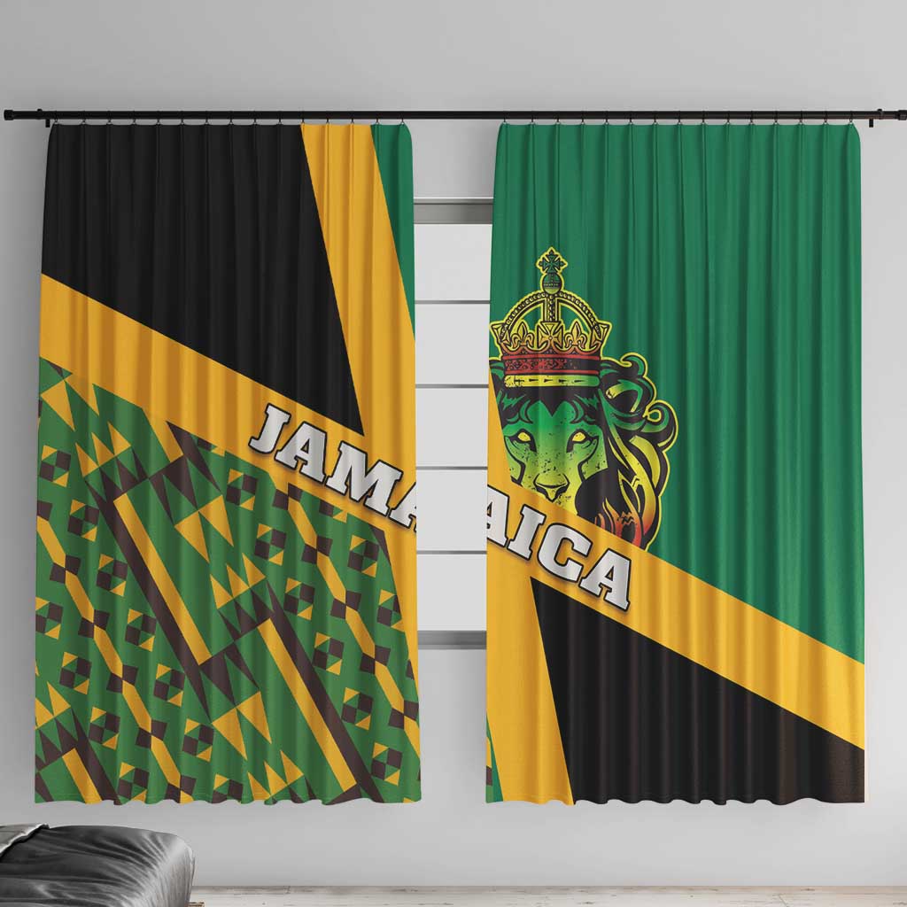Jamaica Lion Rastafarian Window Curtain With Kente Pattern - Wonder Print Shop