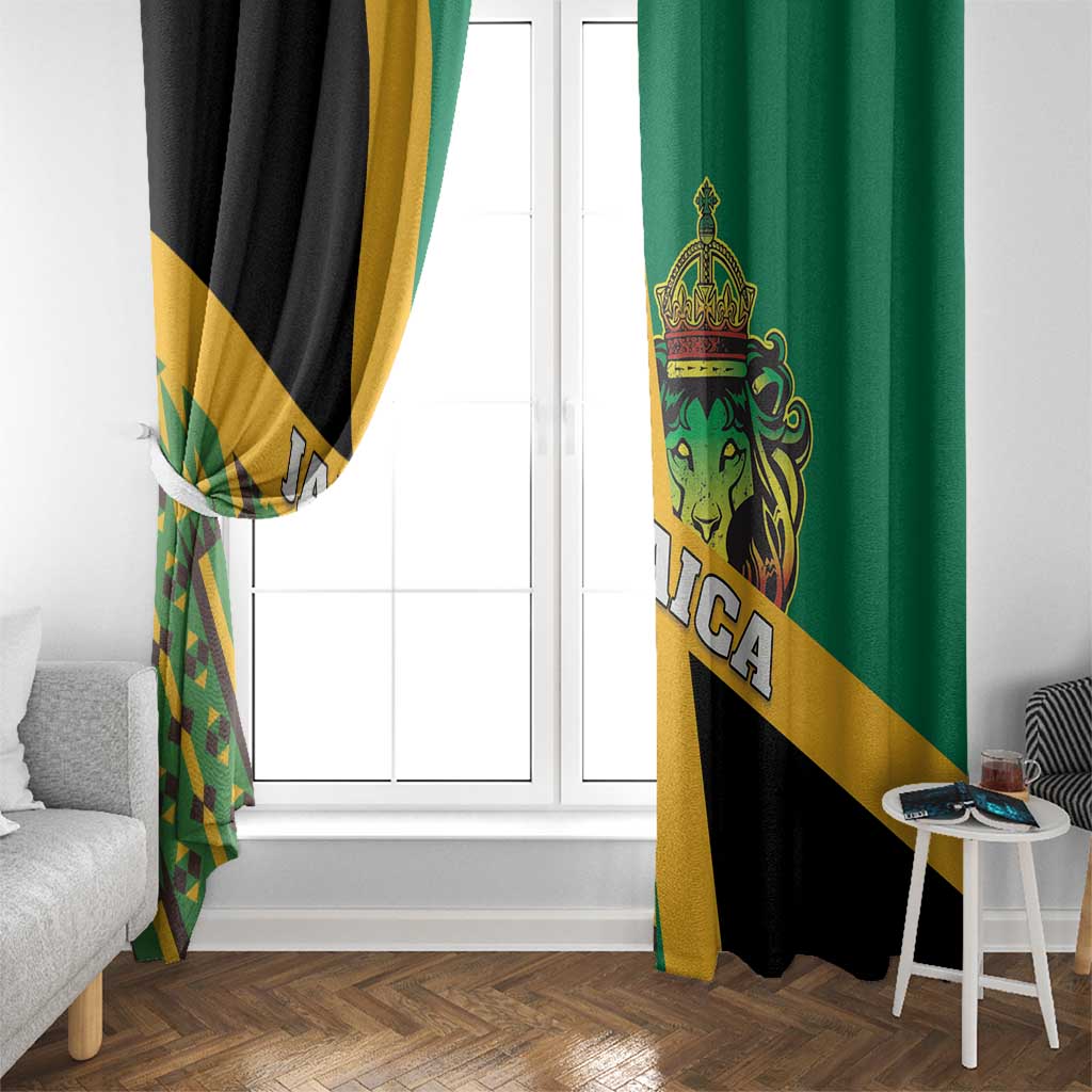 Jamaica Lion Rastafarian Window Curtain With Kente Pattern - Wonder Print Shop
