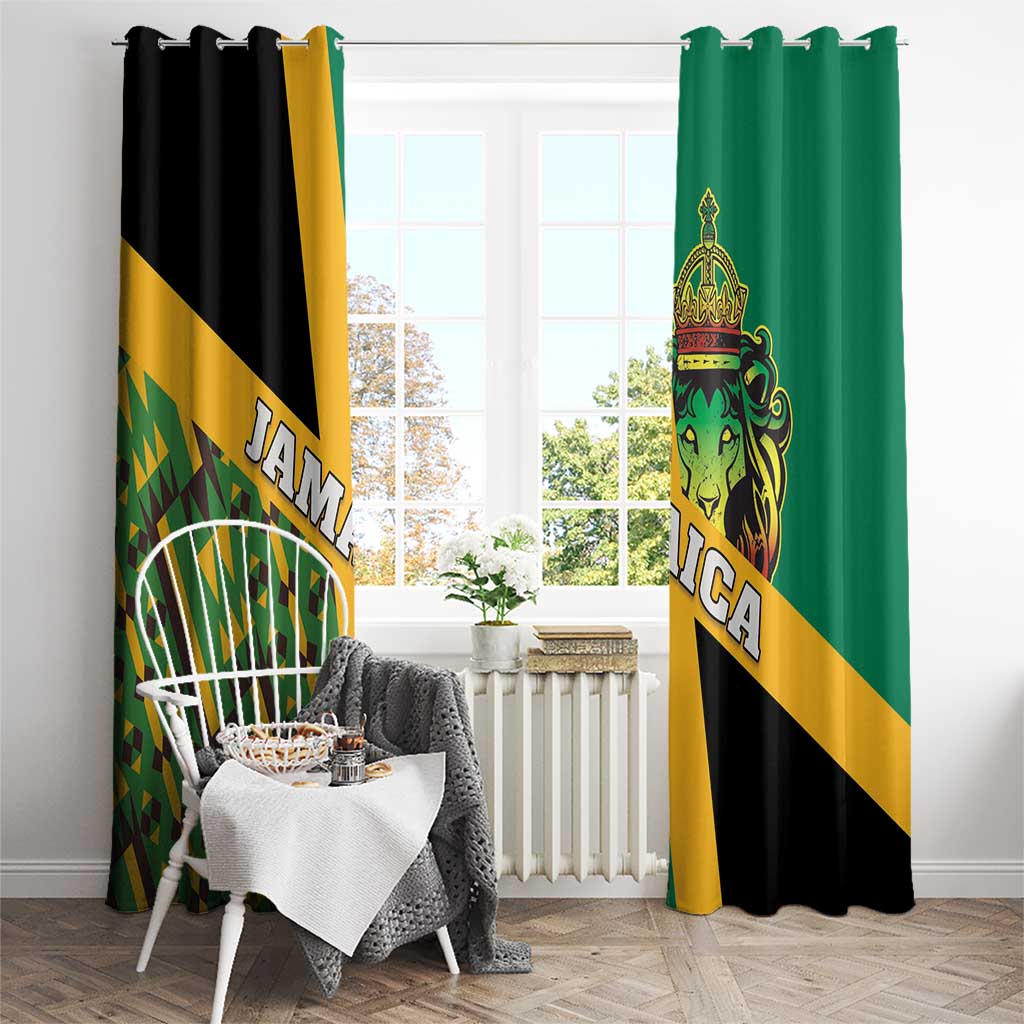 Jamaica Lion Rastafarian Window Curtain With Kente Pattern - Wonder Print Shop