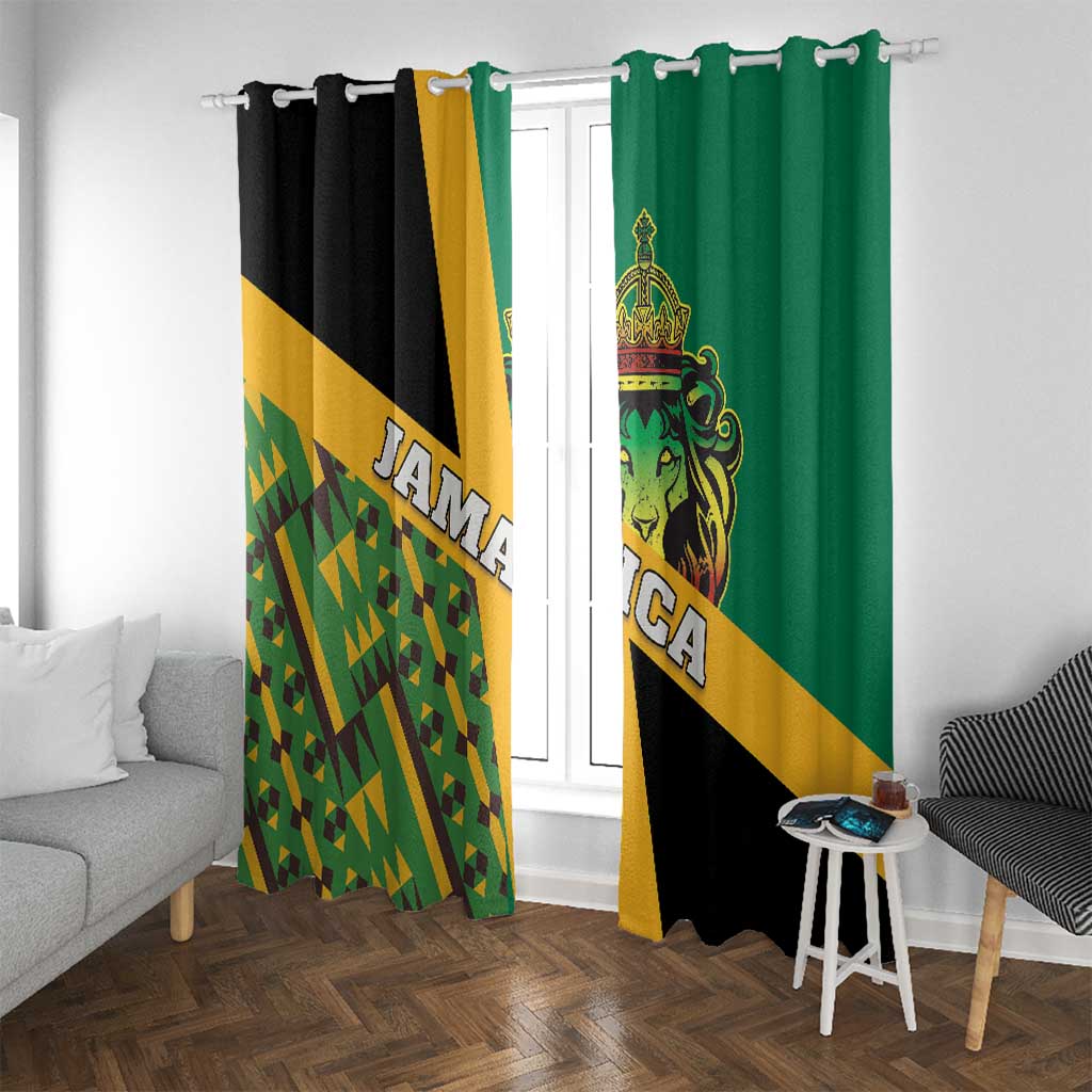 Jamaica Lion Rastafarian Window Curtain With Kente Pattern - Wonder Print Shop