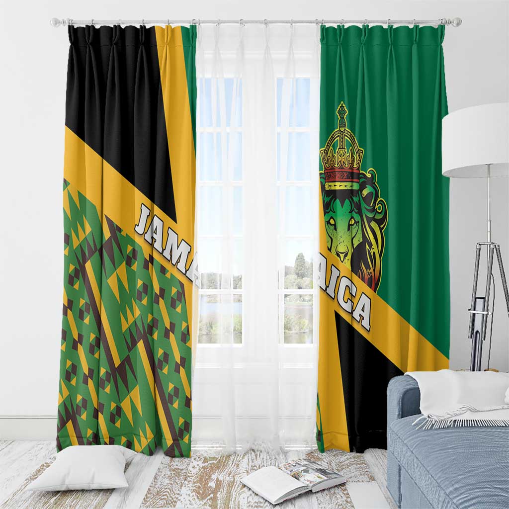 Jamaica Lion Rastafarian Window Curtain With Kente Pattern - Wonder Print Shop