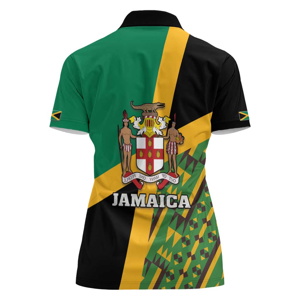 Jamaica Lion Rastafarian Women Polo Shirt With Kente Pattern - Wonder Print Shop