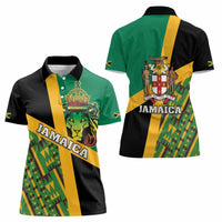 Jamaica Lion Rastafarian Women Polo Shirt With Kente Pattern - Wonder Print Shop