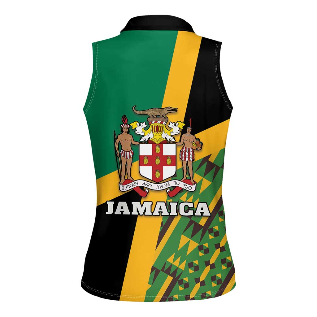 Jamaica Lion Rastafarian Women Sleeveless Polo Shirt With Kente Pattern - Wonder Print Shop