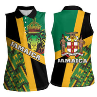Jamaica Lion Rastafarian Women Sleeveless Polo Shirt With Kente Pattern - Wonder Print Shop