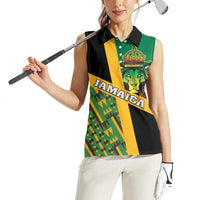 Jamaica Lion Rastafarian Women Sleeveless Polo Shirt With Kente Pattern - Wonder Print Shop