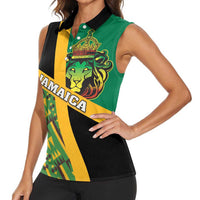 Jamaica Lion Rastafarian Women Sleeveless Polo Shirt With Kente Pattern - Wonder Print Shop