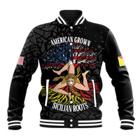 Personalized Sicilian Roots American Heritage Month Baseball Jacket - Wonder Print Shop