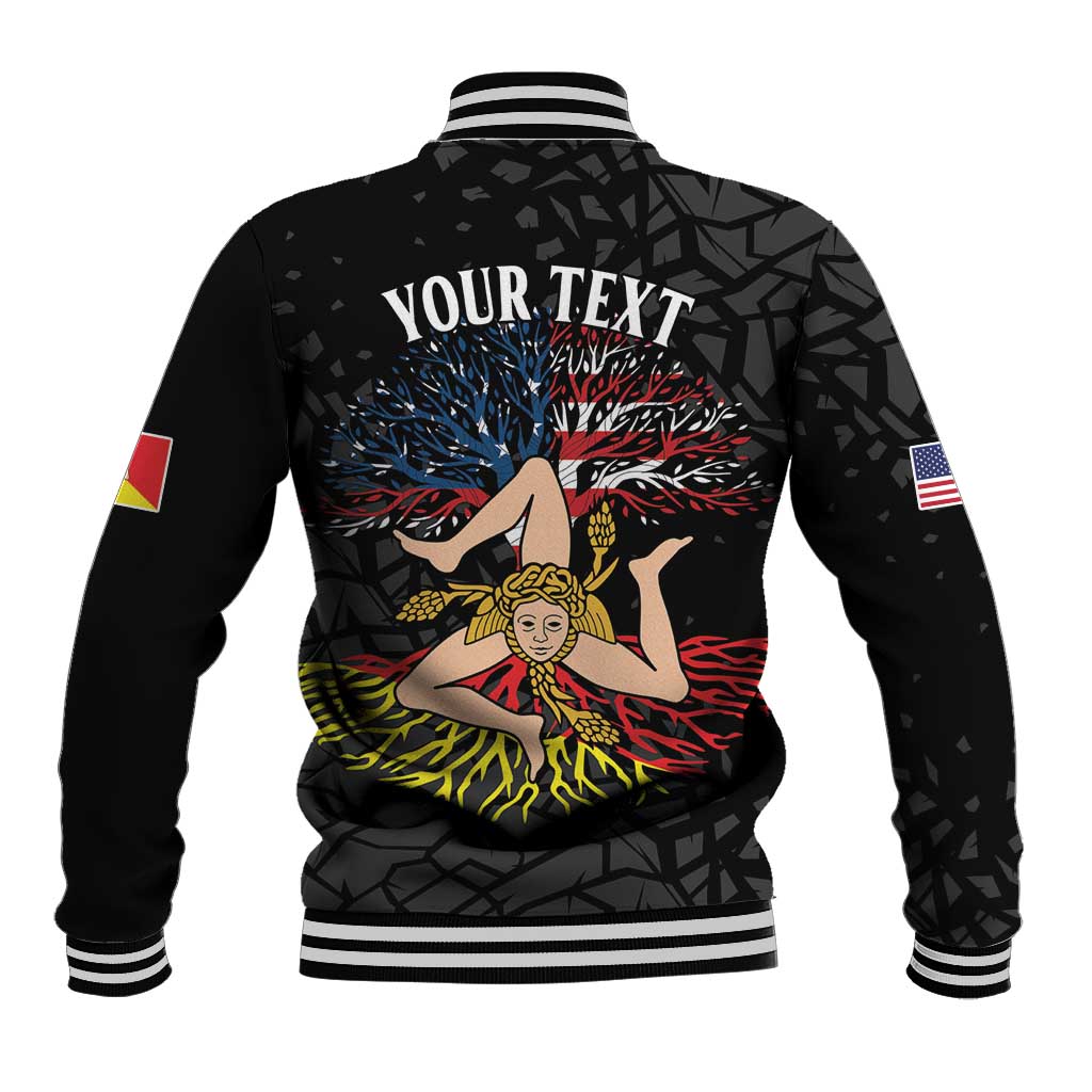 Personalized Sicilian Roots American Heritage Month Baseball Jacket - Wonder Print Shop