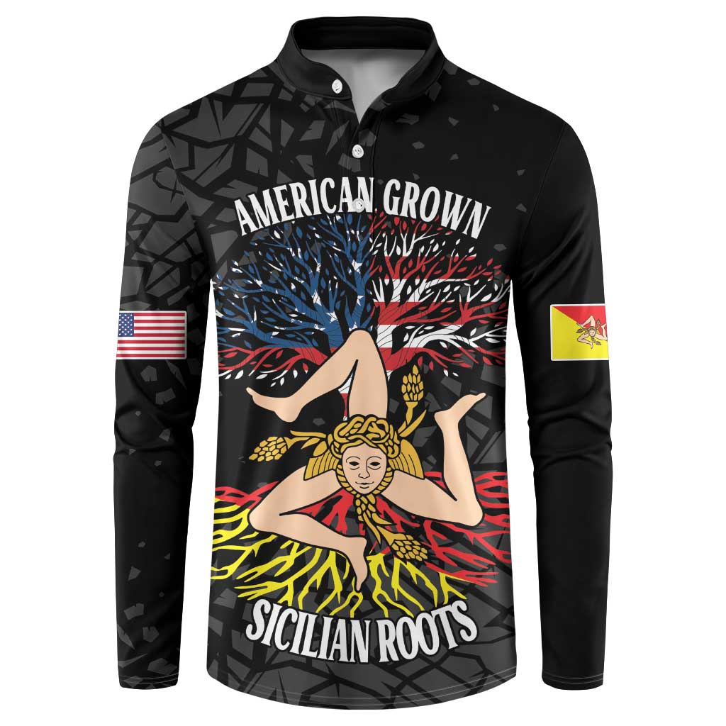 Personalized Sicilian Roots American Heritage Month Button Sweatshirt - Wonder Print Shop