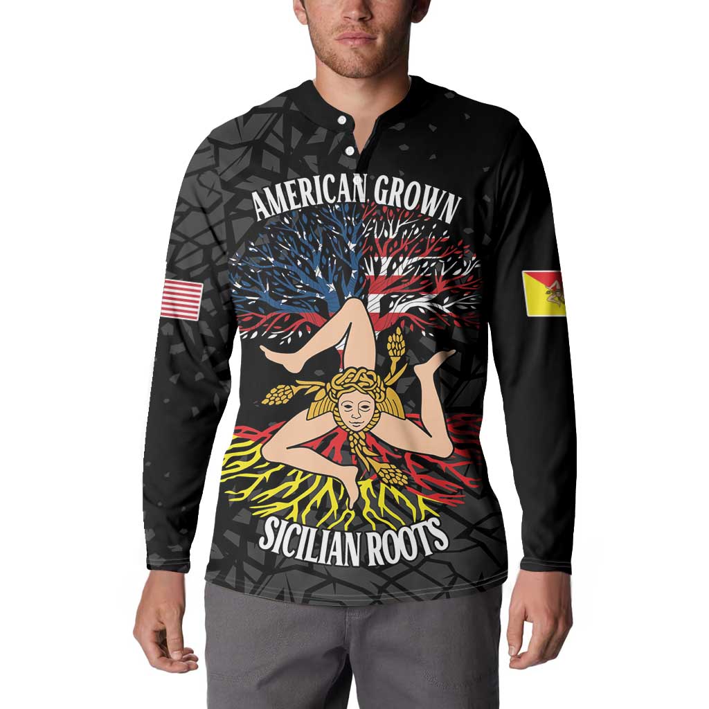 Personalized Sicilian Roots American Heritage Month Button Sweatshirt - Wonder Print Shop