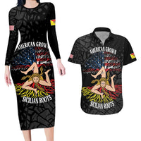 Personalized Sicilian Roots American Heritage Month Couples Matching Long Sleeve Bodycon Dress and Hawaiian Shirt - Wonder Print Shop