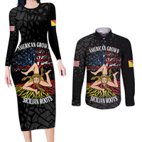 Personalized Sicilian Roots American Heritage Month Couples Matching Long Sleeve Bodycon Dress and Long Sleeve Button Shirt - Wonder Print Shop