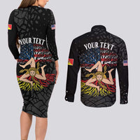 Personalized Sicilian Roots American Heritage Month Couples Matching Long Sleeve Bodycon Dress and Long Sleeve Button Shirt - Wonder Print Shop