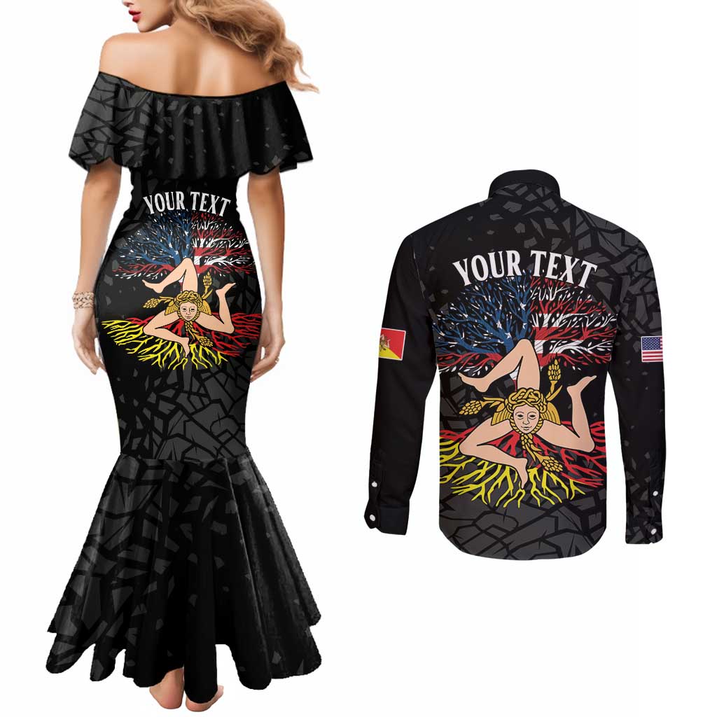 Personalized Sicilian Roots American Heritage Month Couples Matching Mermaid Dress and Long Sleeve Button Shirt - Wonder Print Shop