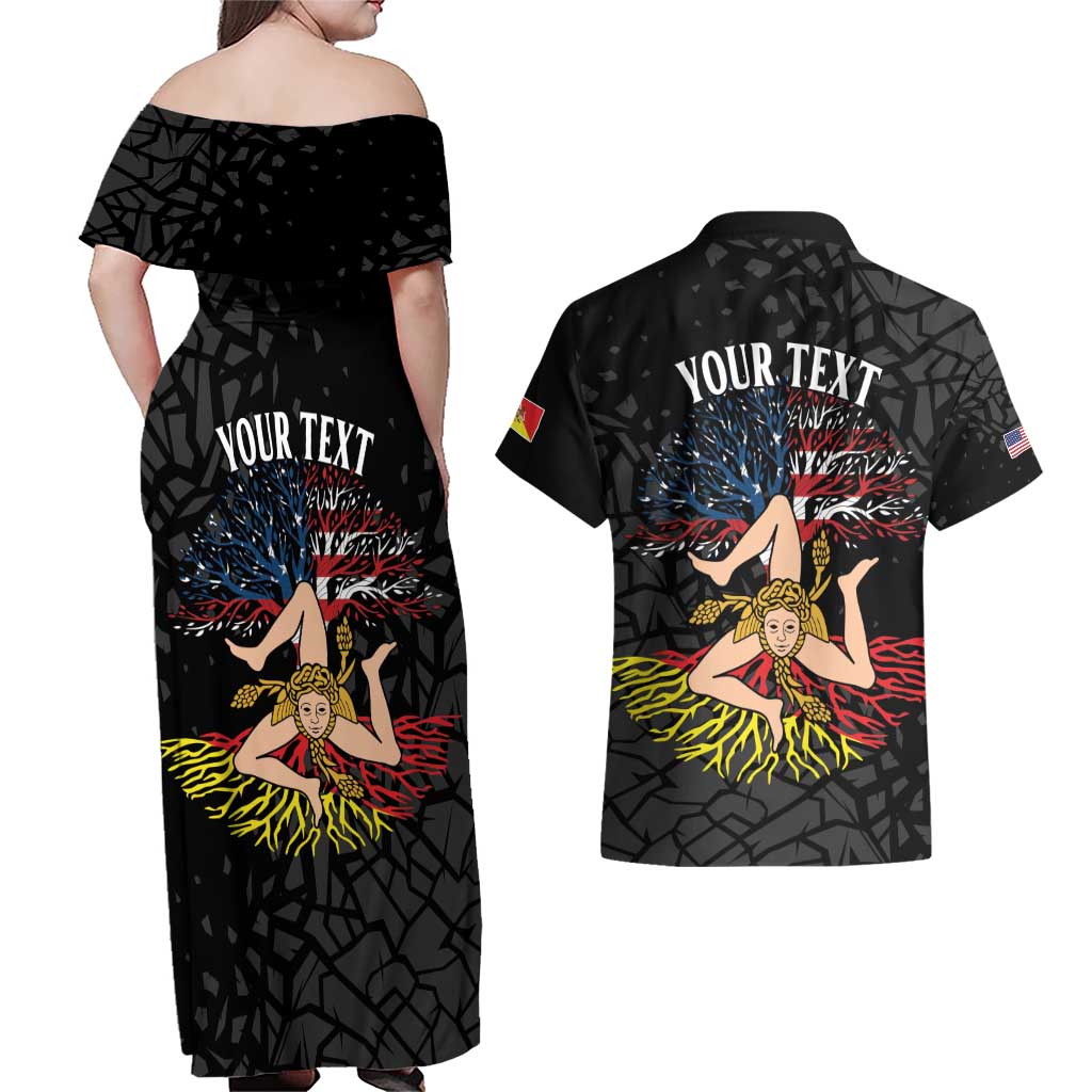 Personalized Sicilian Roots American Heritage Month Couples Matching Off Shoulder Maxi Dress and Hawaiian Shirt - Wonder Print Shop