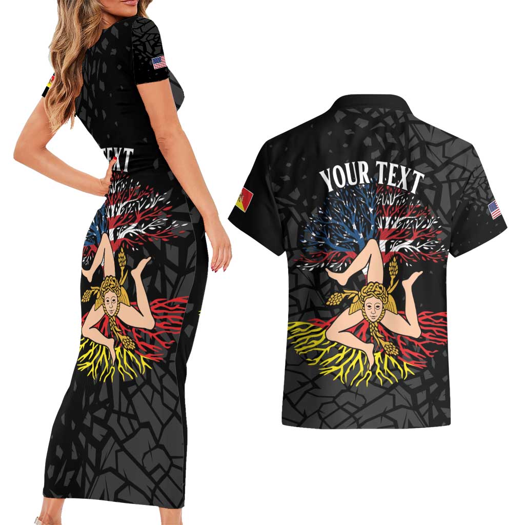 Personalized Sicilian Roots American Heritage Month Couples Matching Short Sleeve Bodycon Dress and Hawaiian Shirt - Wonder Print Shop