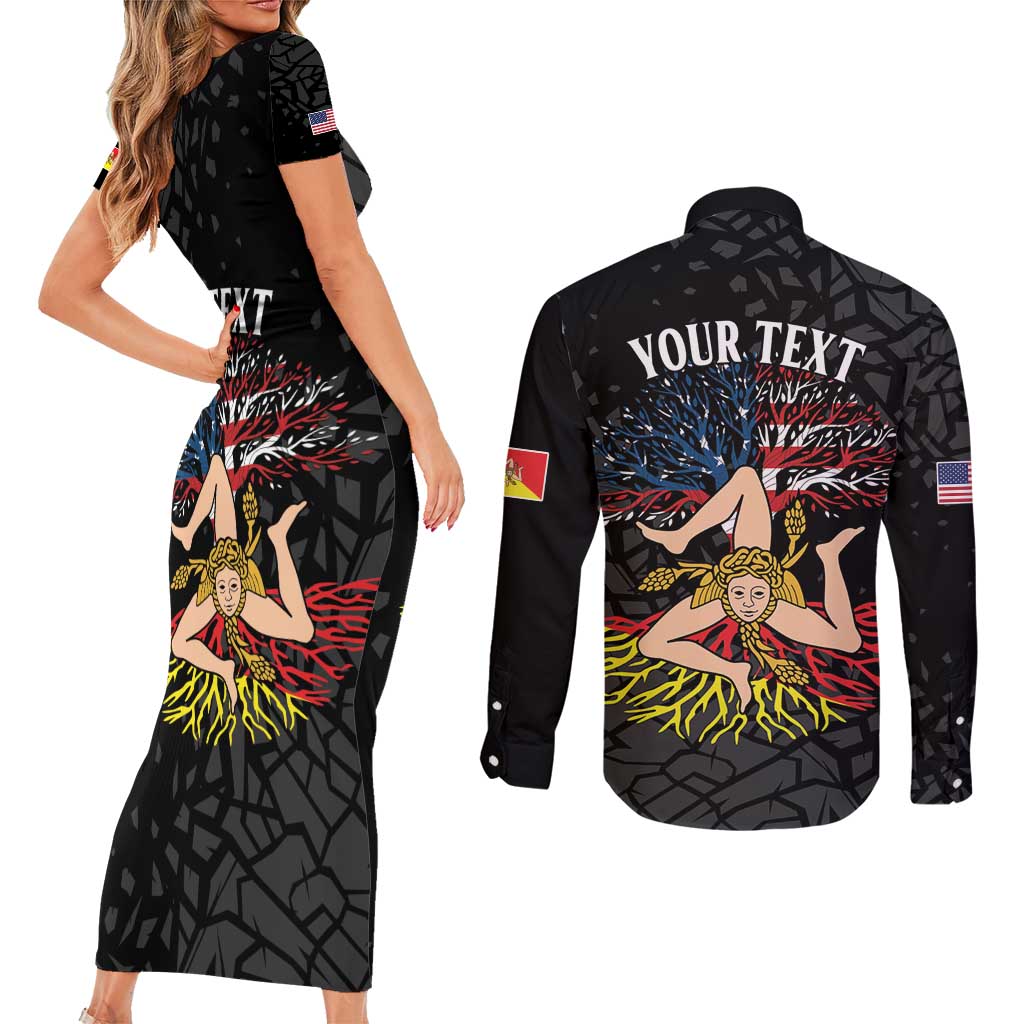 Personalized Sicilian Roots American Heritage Month Couples Matching Short Sleeve Bodycon Dress and Long Sleeve Button Shirt - Wonder Print Shop