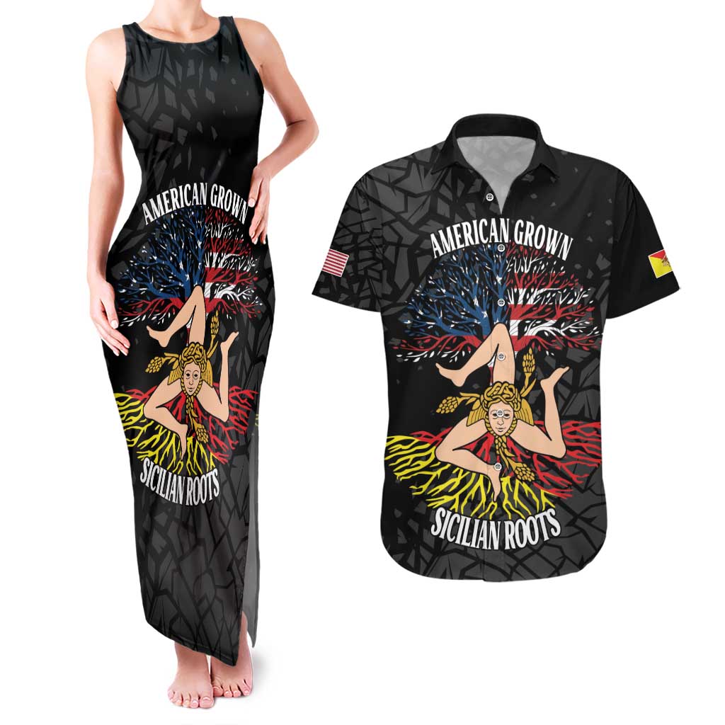 Personalized Sicilian Roots American Heritage Month Couples Matching Tank Maxi Dress and Hawaiian Shirt - Wonder Print Shop