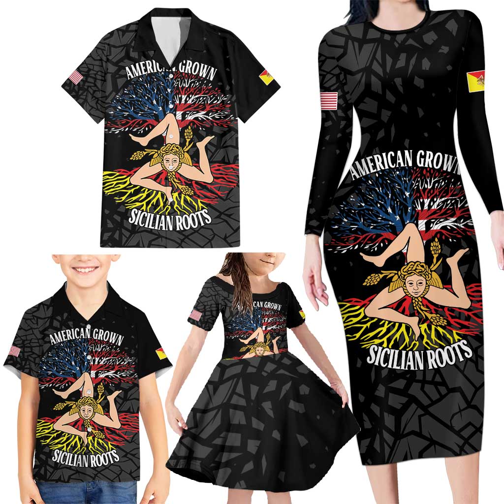 Personalized Sicilian Roots American Heritage Month Family Matching Long Sleeve Bodycon Dress and Hawaiian Shirt - Wonder Print Shop