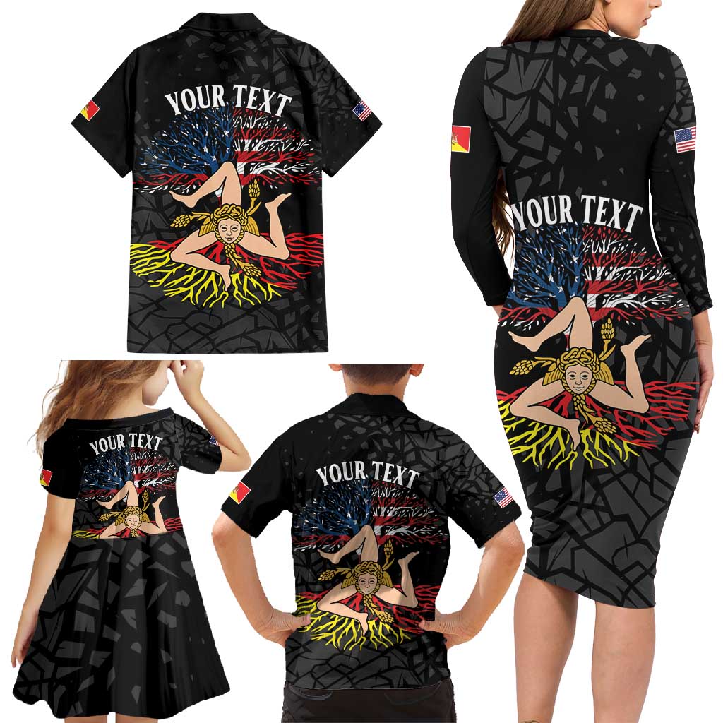 Personalized Sicilian Roots American Heritage Month Family Matching Long Sleeve Bodycon Dress and Hawaiian Shirt - Wonder Print Shop