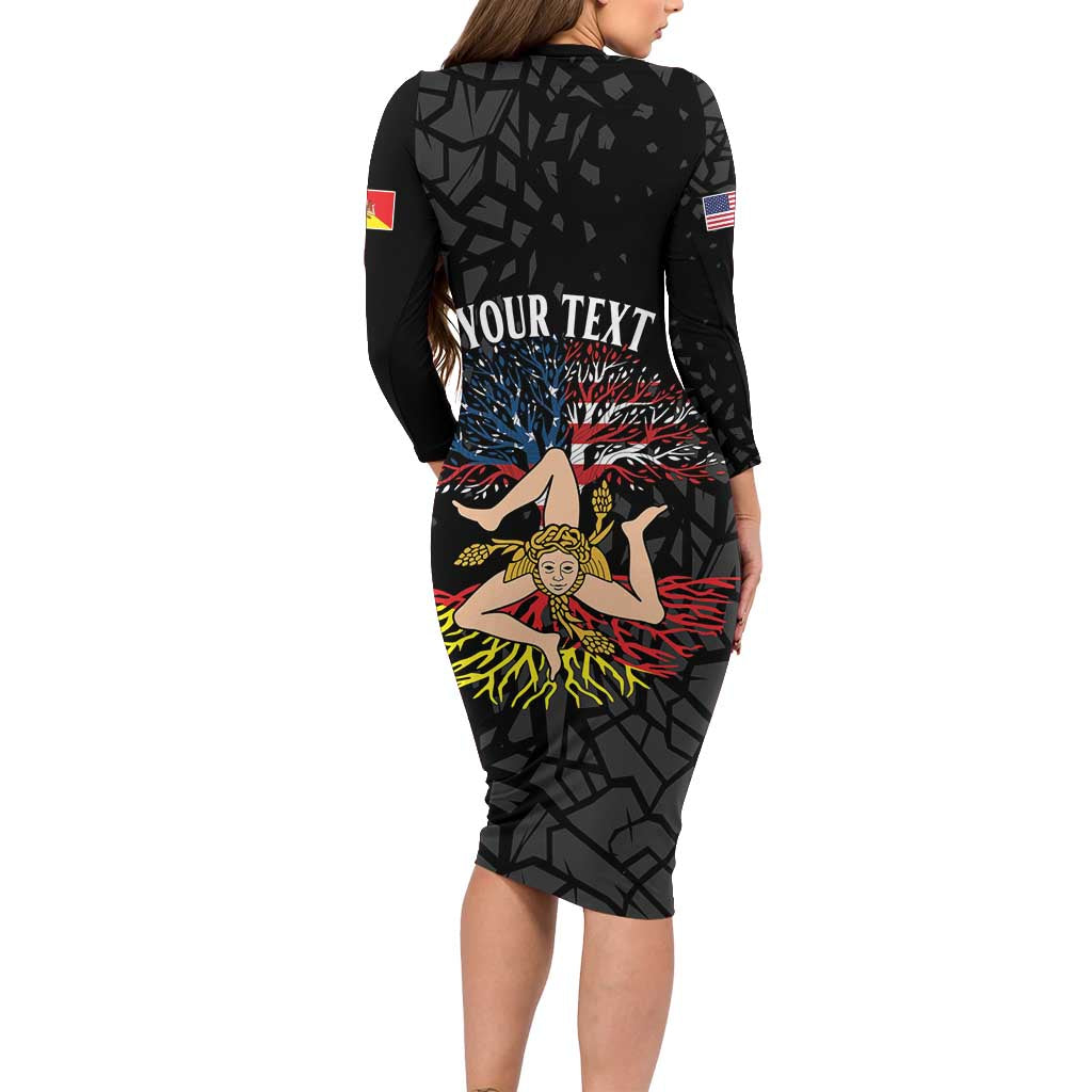 Personalized Sicilian Roots American Heritage Month Family Matching Long Sleeve Bodycon Dress and Hawaiian Shirt - Wonder Print Shop