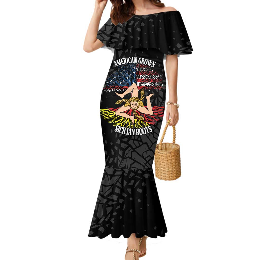 Personalized Sicilian Roots American Heritage Month Family Matching Mermaid Dress and Hawaiian Shirt - Wonder Print Shop