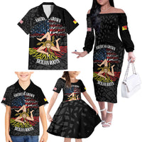 Personalized Sicilian Roots American Heritage Month Family Matching Off The Shoulder Long Sleeve Dress and Hawaiian Shirt - Wonder Print Shop