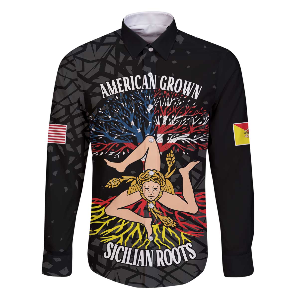 Personalized Sicilian Roots American Heritage Month Family Matching Off The Shoulder Long Sleeve Dress and Hawaiian Shirt - Wonder Print Shop