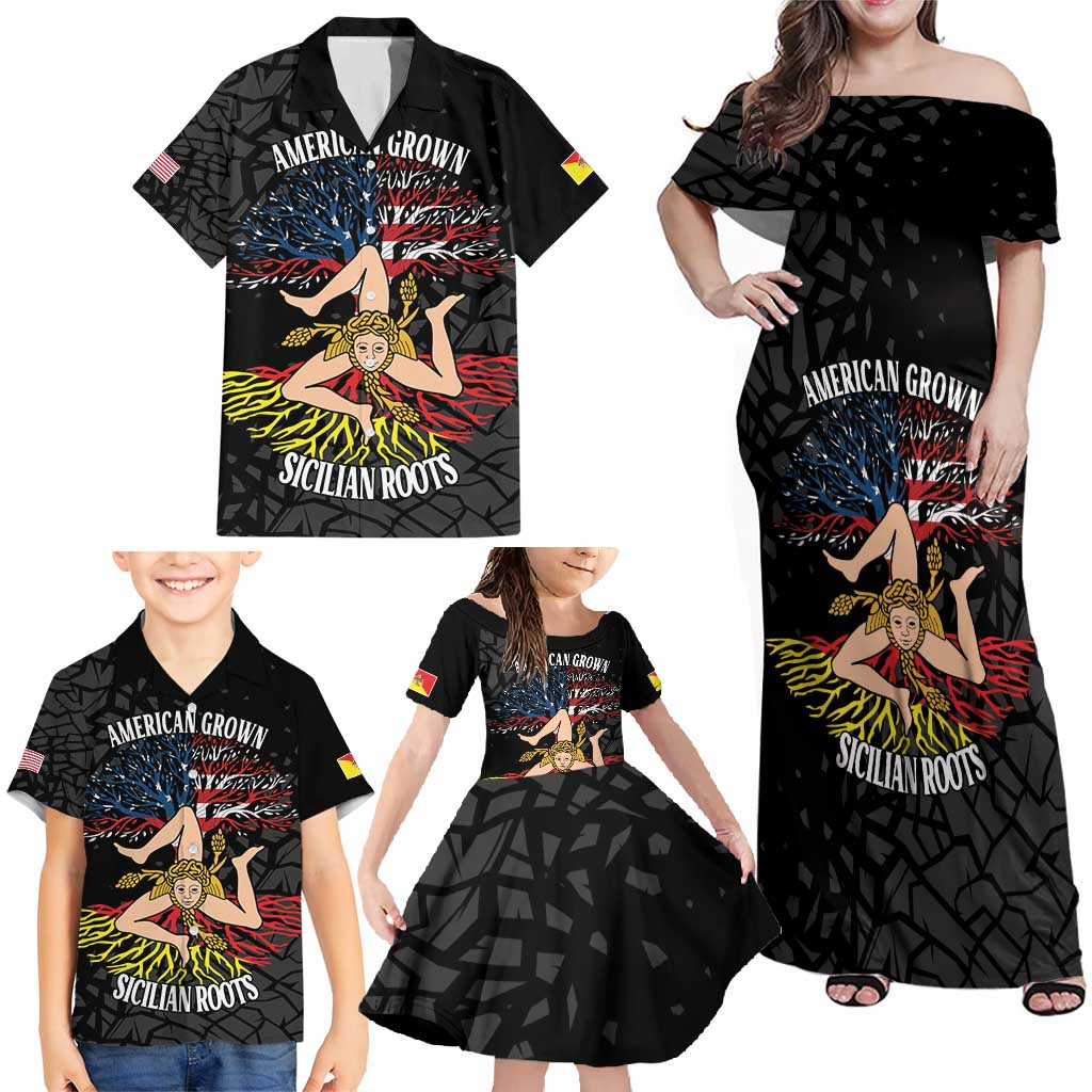 Personalized Sicilian Roots American Heritage Month Family Matching Off Shoulder Maxi Dress and Hawaiian Shirt - Wonder Print Shop