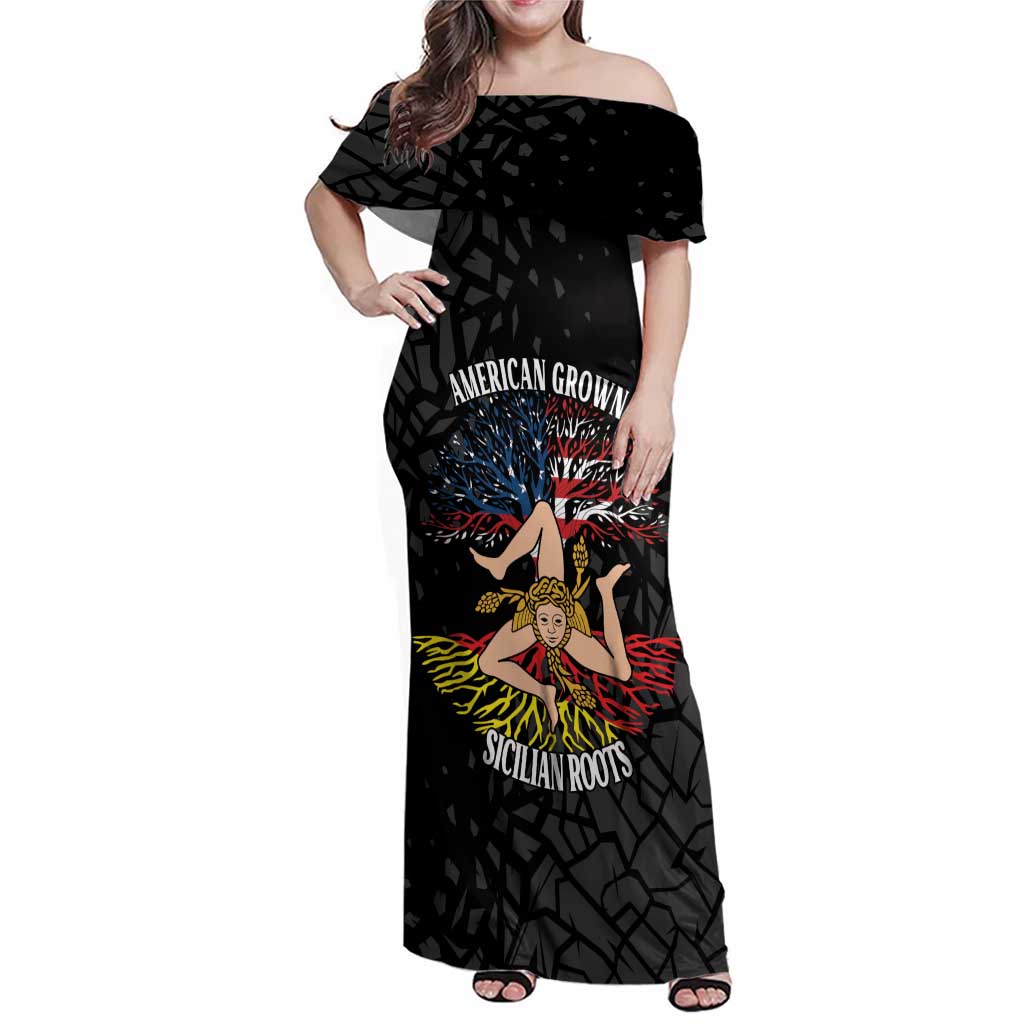 Personalized Sicilian Roots American Heritage Month Family Matching Off Shoulder Maxi Dress and Hawaiian Shirt - Wonder Print Shop
