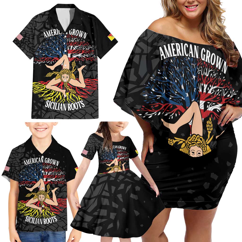 Personalized Sicilian Roots American Heritage Month Family Matching Off Shoulder Short Dress and Hawaiian Shirt - Wonder Print Shop