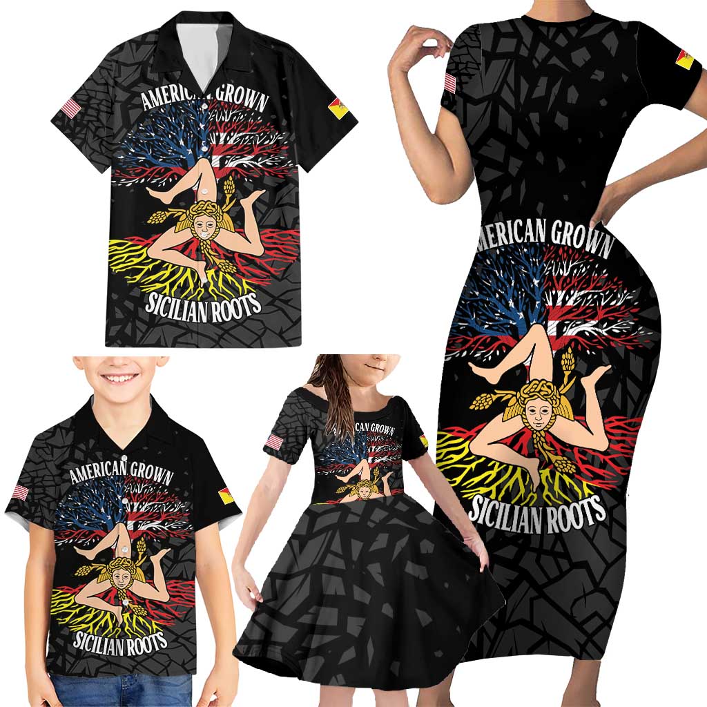 Personalized Sicilian Roots American Heritage Month Family Matching Short Sleeve Bodycon Dress and Hawaiian Shirt - Wonder Print Shop