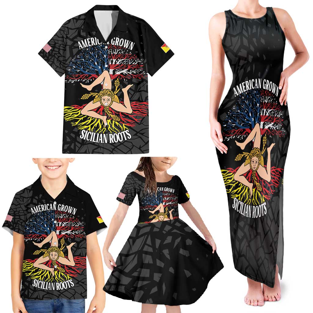 Personalized Sicilian Roots American Heritage Month Family Matching Tank Maxi Dress and Hawaiian Shirt - Wonder Print Shop