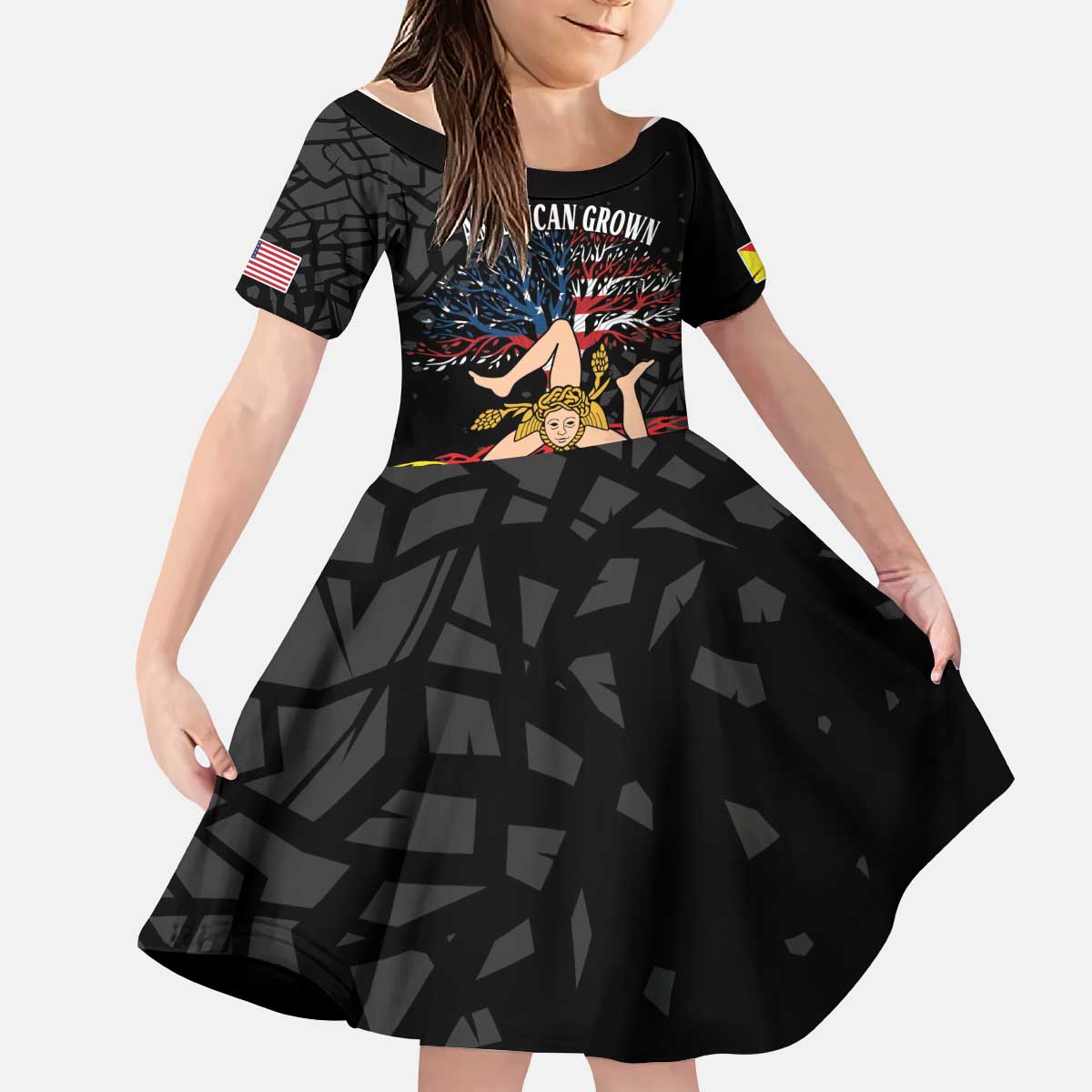 Personalized Sicilian Roots American Heritage Month Kid Short Sleeve Dress - Wonder Print Shop