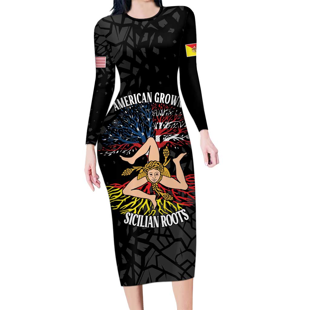 Personalized Sicilian Roots American Heritage Month Long Sleeve Bodycon Dress - Wonder Print Shop